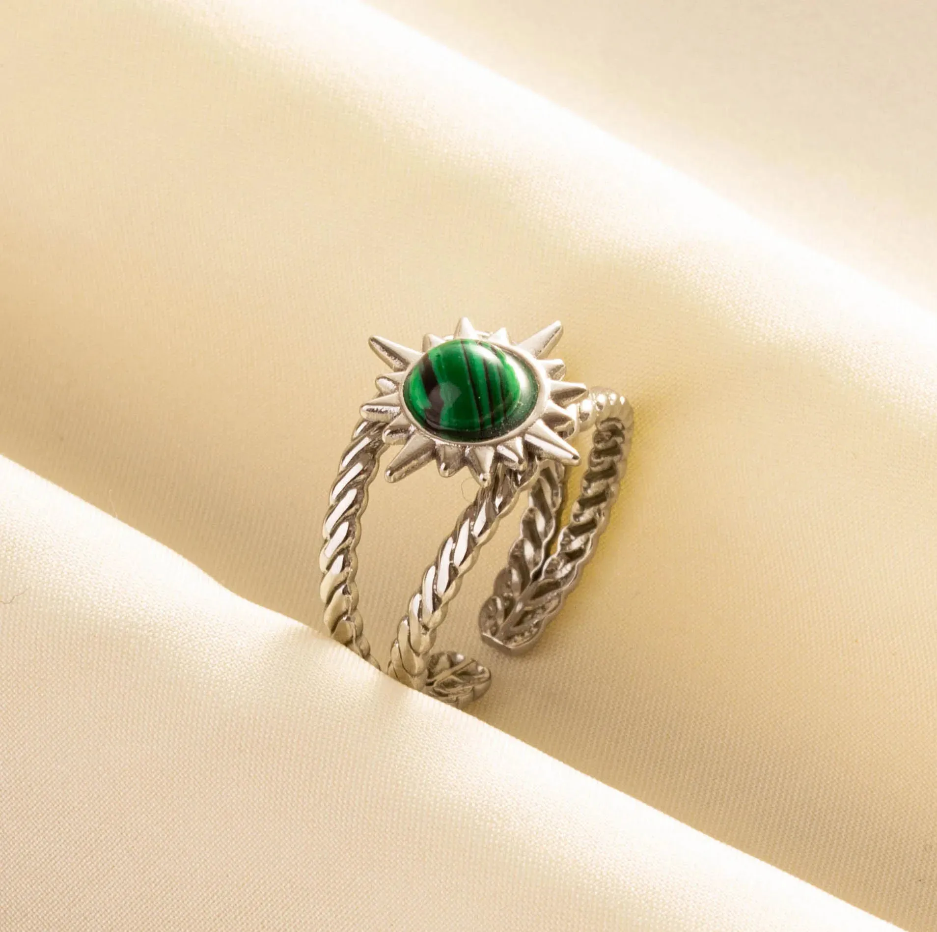 Green Turquoise Adjustable Ring- Bohemian Style