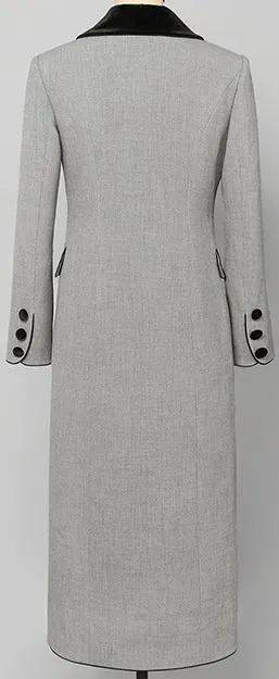 Grey with Black Striped Wool-Blend Single-Breasted Coat