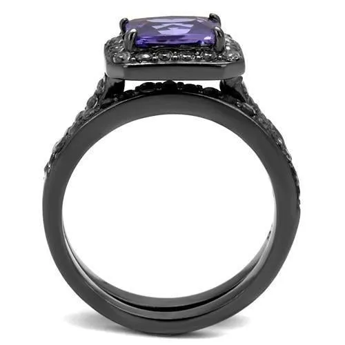 Gun Stainless Steel Ring AAA GRD CZ Tanzanite TK2778 for Women Style Light