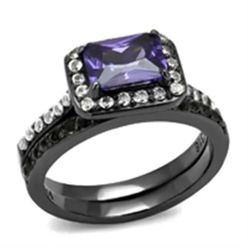 Gun Stainless Steel Ring AAA GRD CZ Tanzanite TK2778 for Women Style Light