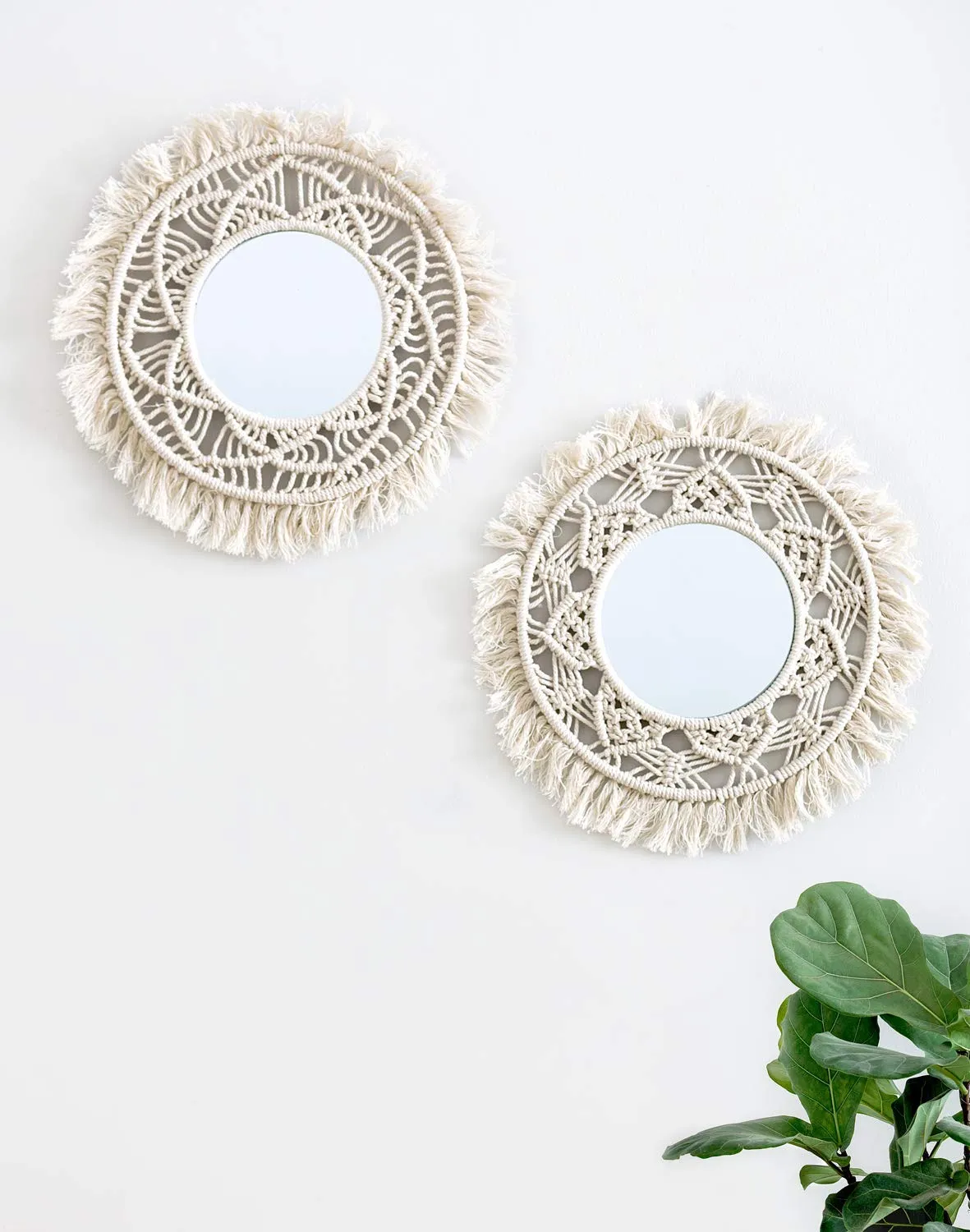 Happycraft Cotton Wall Mirror With Macrame (White)