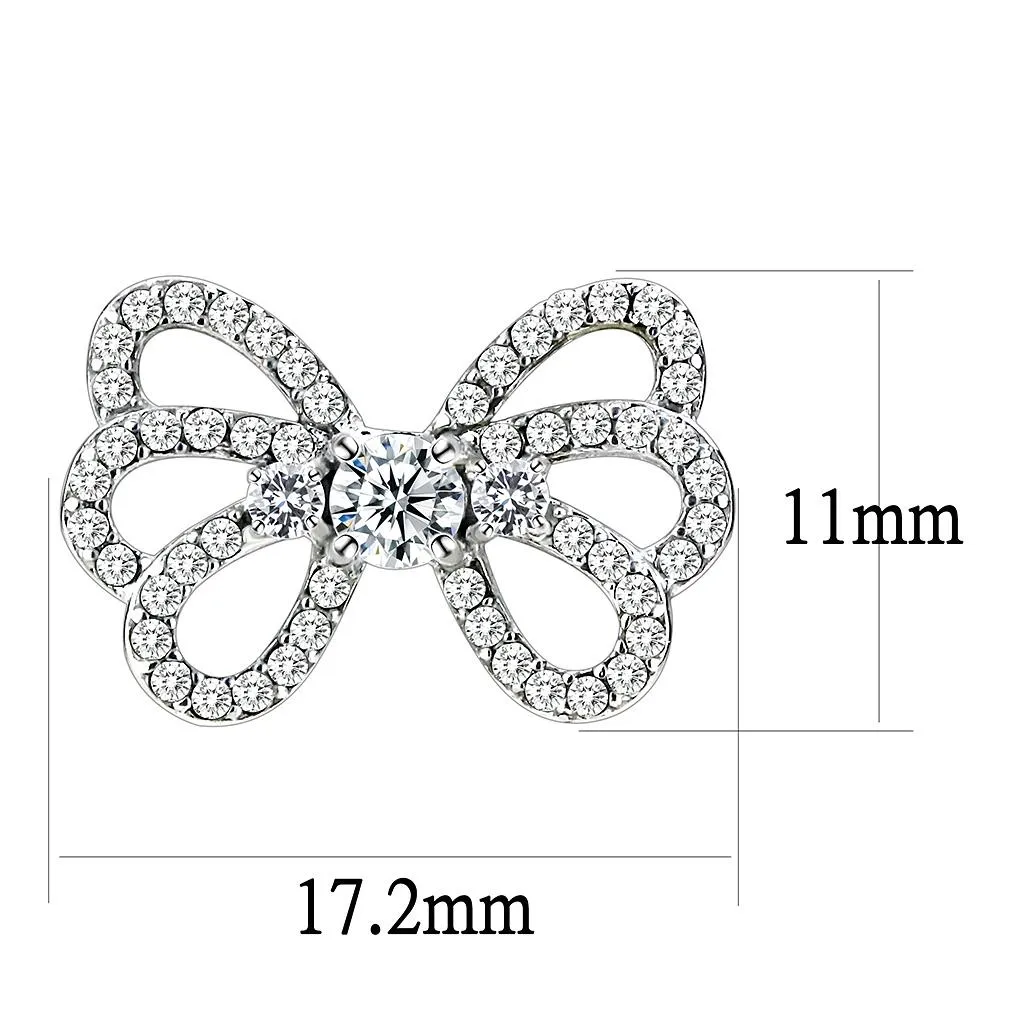 High polished (no plating) Stainless Steel Earrings with AAA Grade CZ in Clear for Women Clear Stone Color Style DA067