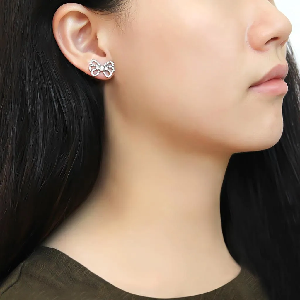 High polished (no plating) Stainless Steel Earrings with AAA Grade CZ in Clear for Women Clear Stone Color Style DA067