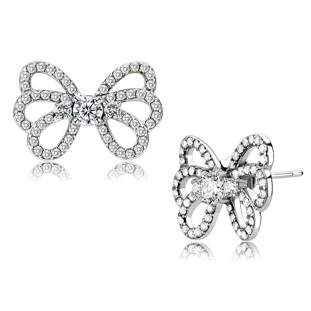 High polished (no plating) Stainless Steel Earrings with AAA Grade CZ in Clear for Women Clear Stone Color Style DA067