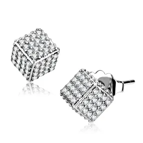 High polished (no plating) Stainless Steel Earrings with AAA Grade CZ in Clear for Women Clear Stone Color Style DA213