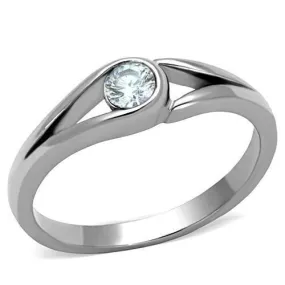 High polished (no plating) Stainless Steel Ring with AAA Grade CZ in Clear for Women Style TK1581