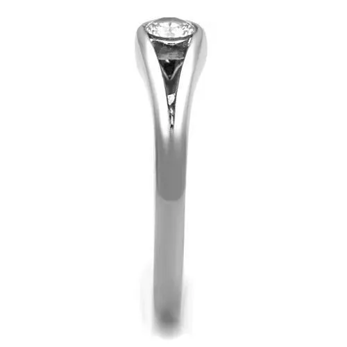 High polished (no plating) Stainless Steel Ring with AAA Grade CZ in Clear for Women Style TK1581