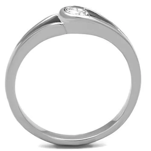 High polished (no plating) Stainless Steel Ring with AAA Grade CZ in Clear for Women Style TK1581