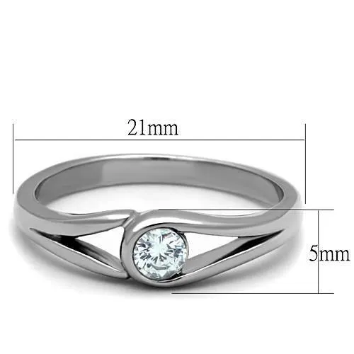 High polished (no plating) Stainless Steel Ring with AAA Grade CZ in Clear for Women Style TK1581