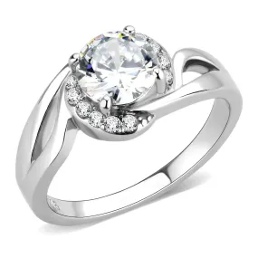 High polished (no plating) Stainless Steel Ring with AAA Grade CZ in Clear for Women Style TK3701