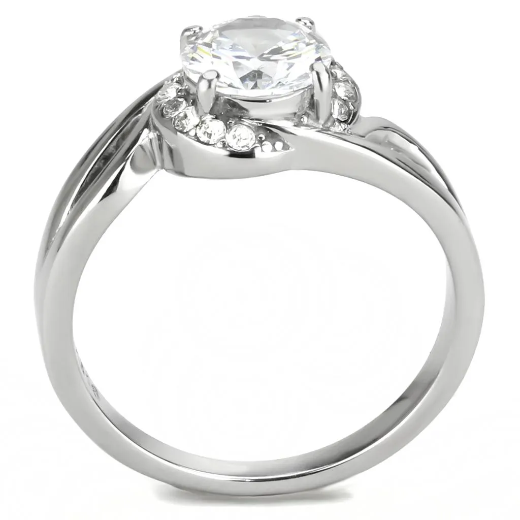 High polished (no plating) Stainless Steel Ring with AAA Grade CZ in Clear for Women Style TK3701