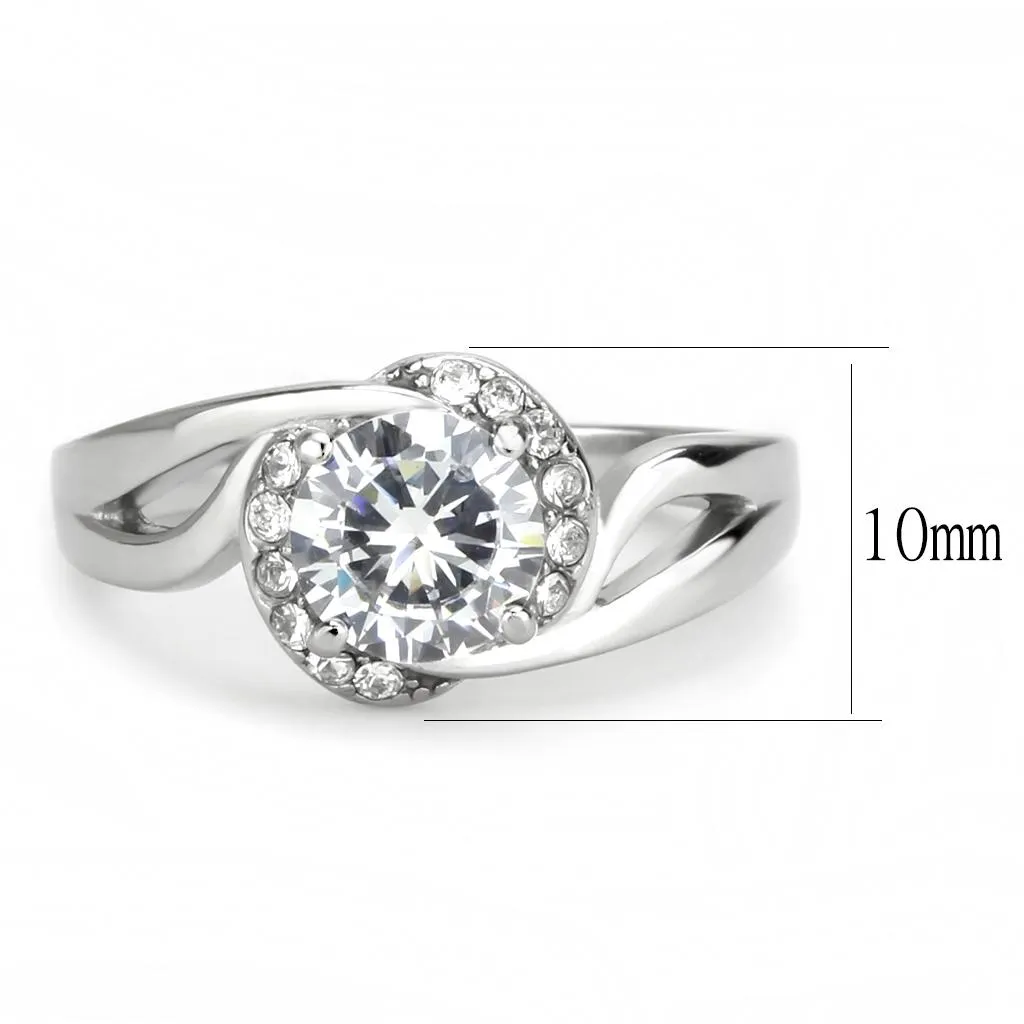 High polished (no plating) Stainless Steel Ring with AAA Grade CZ in Clear for Women Style TK3701