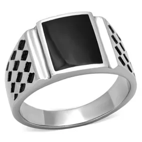 High polished (no plating) Stainless Steel Ring with Epoxy in Jet for Women Style TK1611