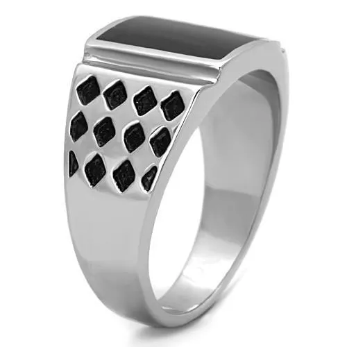 High polished (no plating) Stainless Steel Ring with Epoxy in Jet for Women Style TK1611