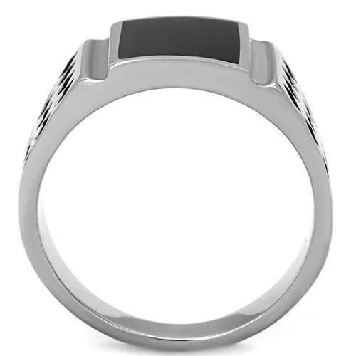 High polished (no plating) Stainless Steel Ring with Epoxy in Jet for Women Style TK1611