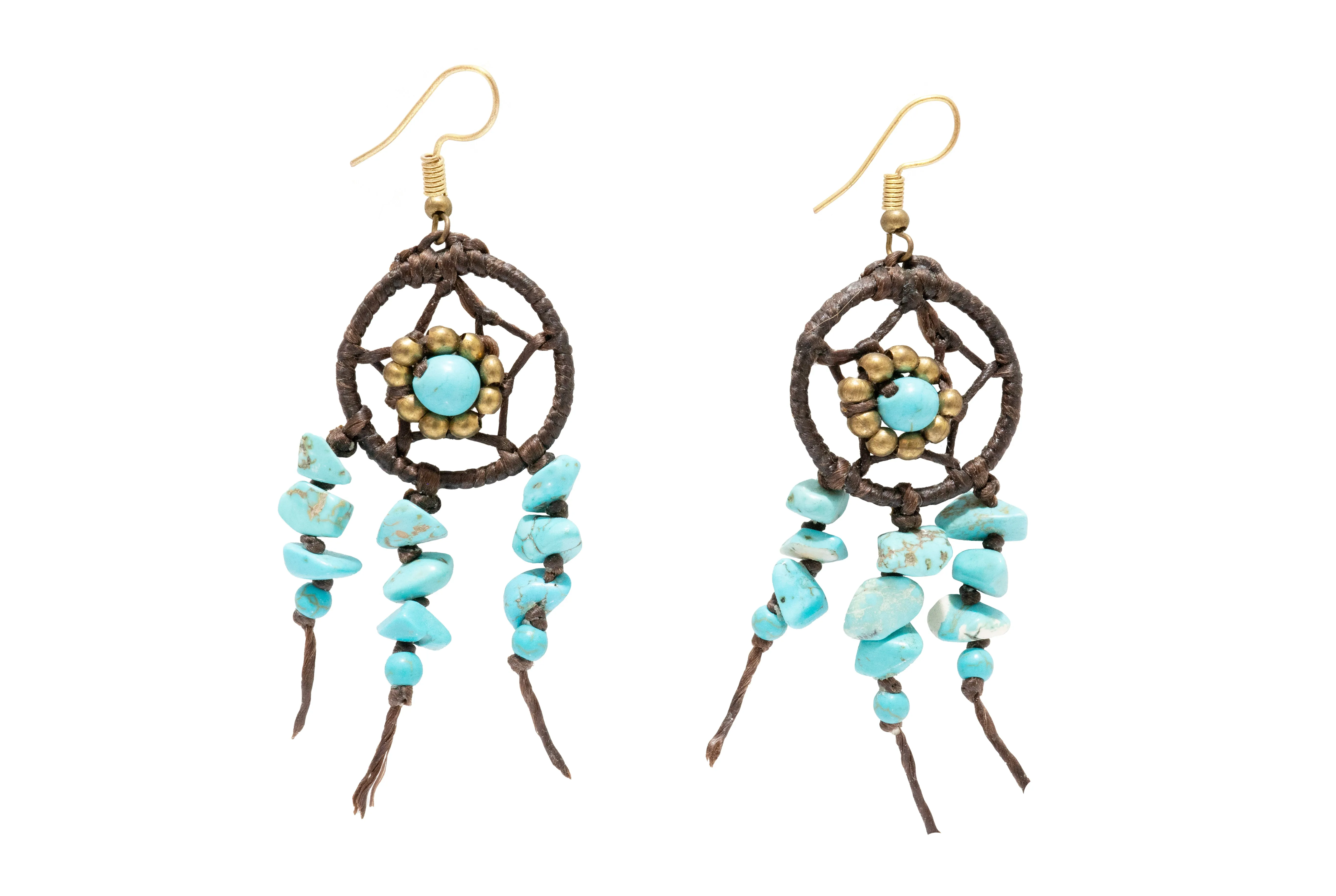 Hippie Drop Earring Wax Code Macrame with Stone, Brass, Beaded