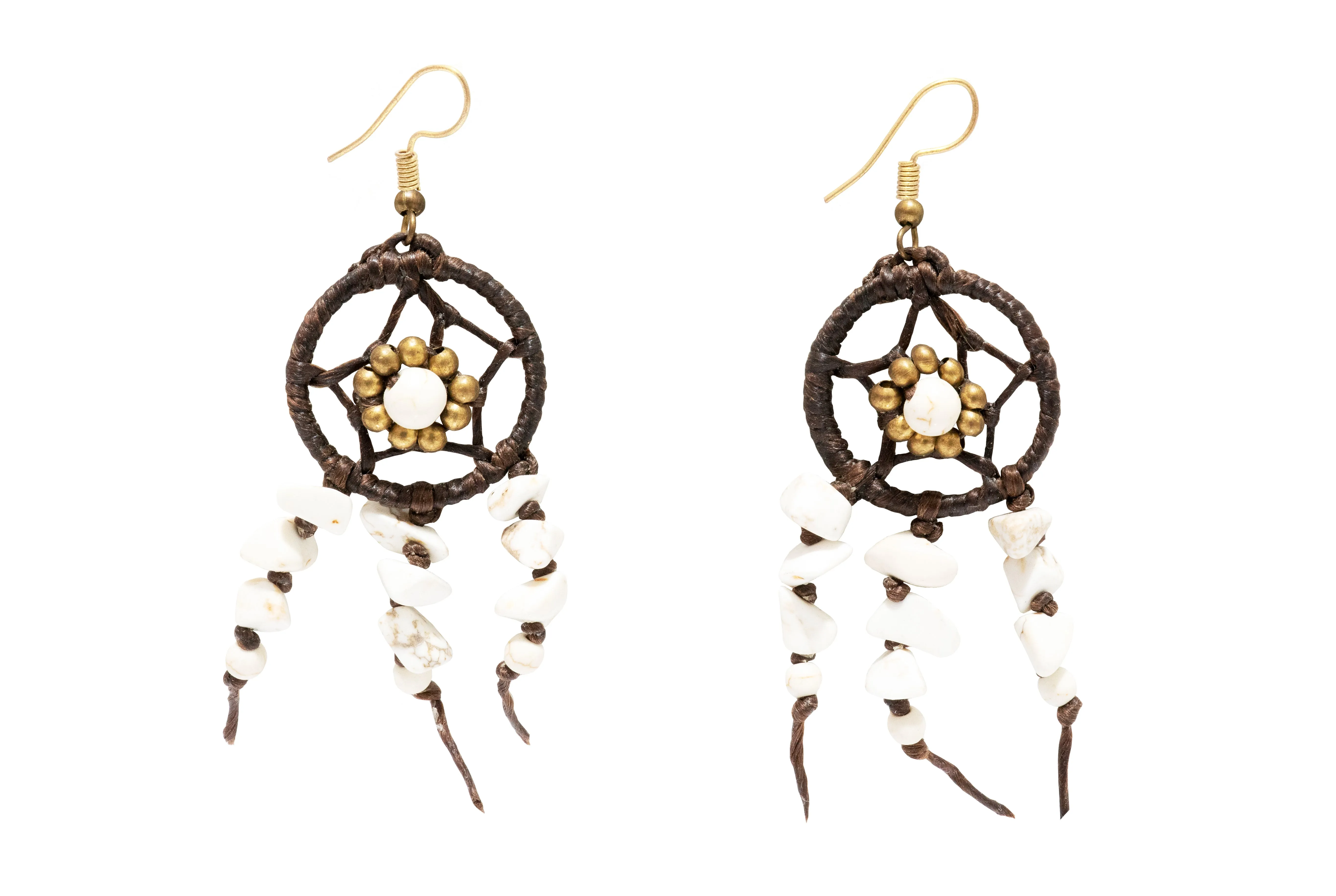 Hippie Drop Earring Wax Code Macrame with Stone, Brass, Beaded