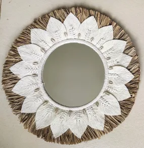 Home Decor - Large Raffia and Macrame Round Wall Hanging Mirror.