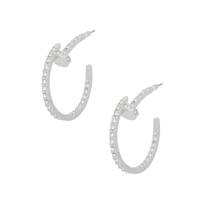 Hoops Silver Rhinestone Nail Style Earrings Women