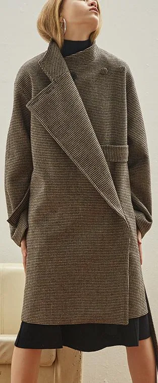 Houndstooth Wool-Blend Boxy Coat