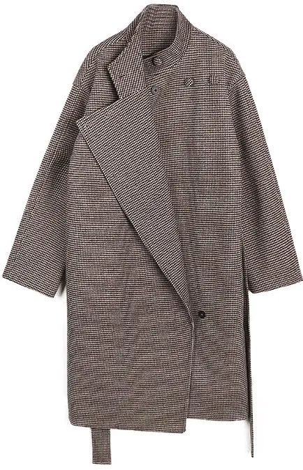 Houndstooth Wool-Blend Boxy Coat