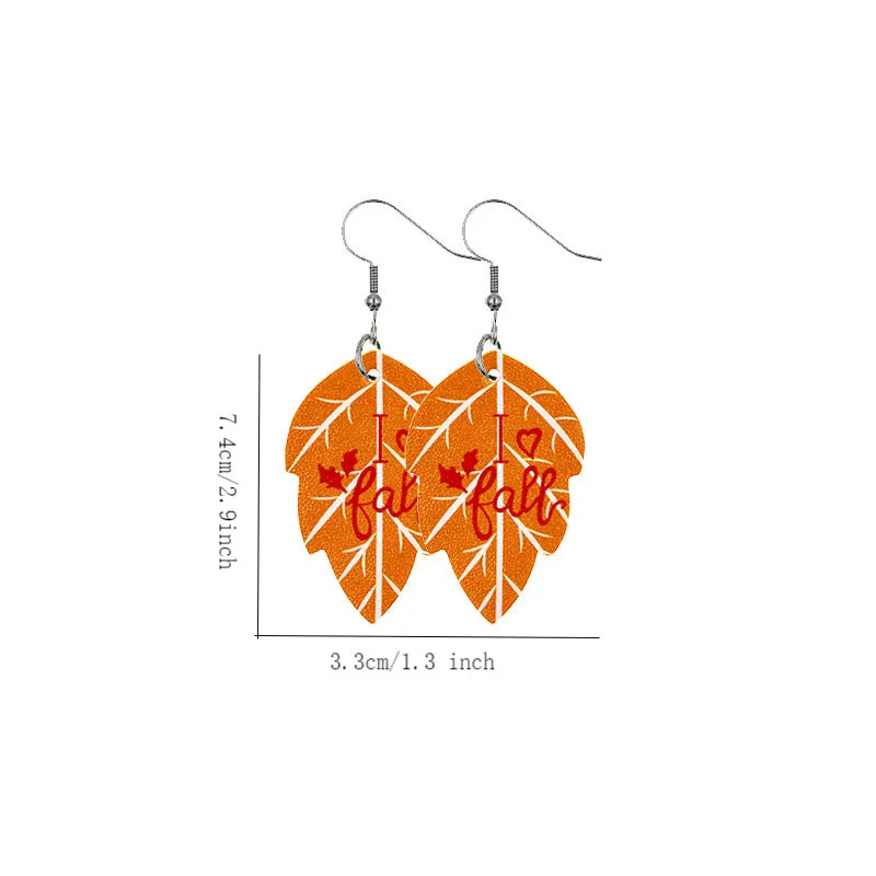 I Love Fall Leaf Shaped Faux Leather Drop Ear Bling