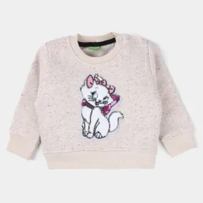 Infants Girls Fleece Sweatshirt Cute Cat-Multi White