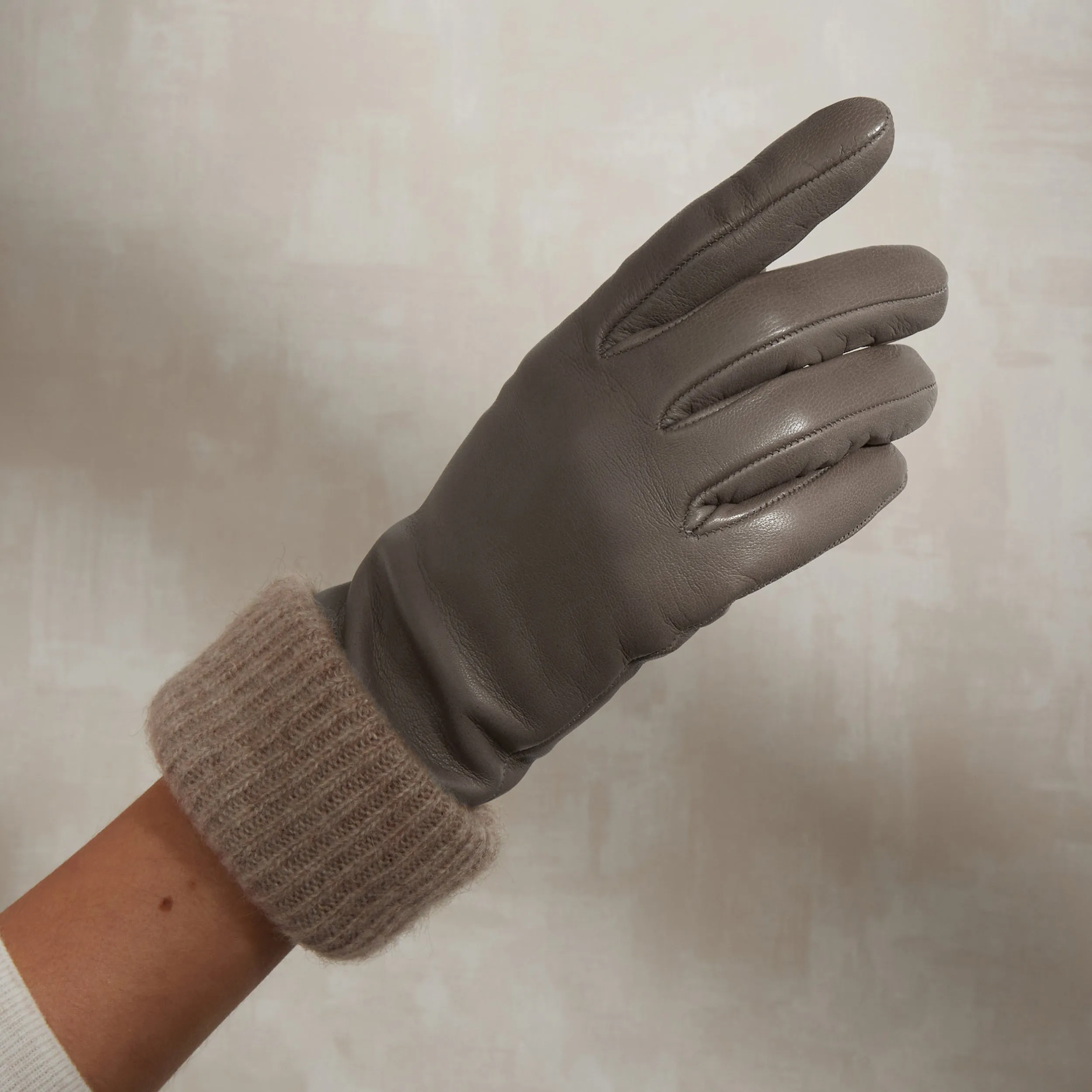 Inès | Leather Glove with Cashmere cuff