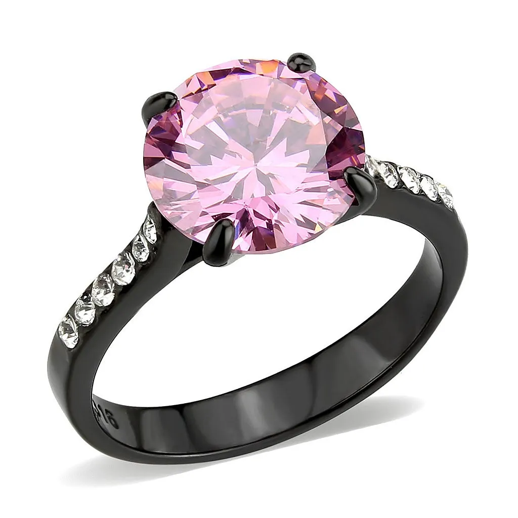 IP Black (Ion Plating) Stainless Steel Ring with AAA Grade CZ in Rose for Women Style TK3782