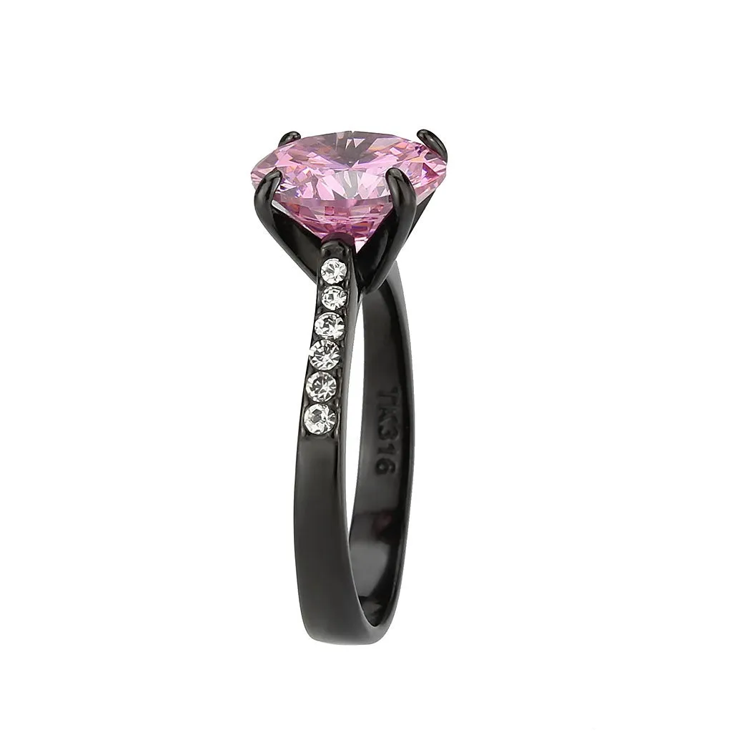 IP Black (Ion Plating) Stainless Steel Ring with AAA Grade CZ in Rose for Women Style TK3782