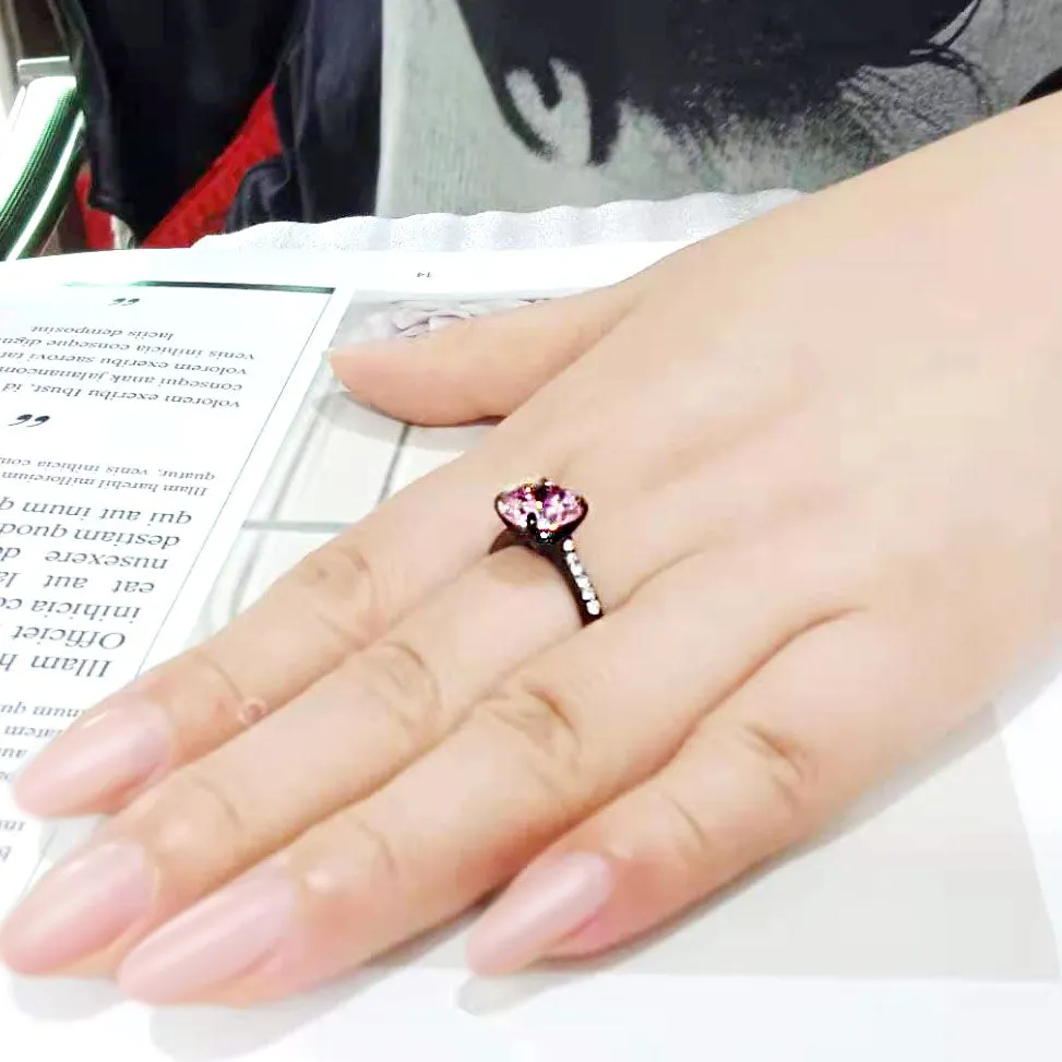 IP Black (Ion Plating) Stainless Steel Ring with AAA Grade CZ in Rose for Women Style TK3782