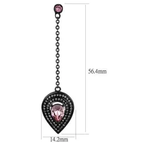 IP Black(Ion Plating) Stainless Steel Earrings with Top Grade Crystal in Light Rose for Women Light Rose Stone Color Style TK2380