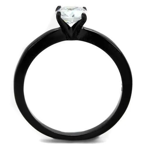 IP Black(Ion Plating) Stainless Steel Ring with AAA Grade CZ in Clear for Women Style TK2013