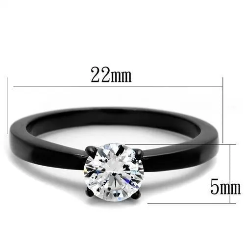 IP Black(Ion Plating) Stainless Steel Ring with AAA Grade CZ in Clear for Women Style TK2013