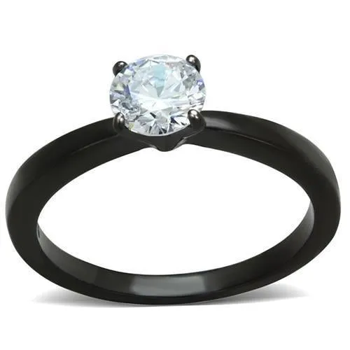 IP Black(Ion Plating) Stainless Steel Ring with AAA Grade CZ in Clear for Women Style TK2013