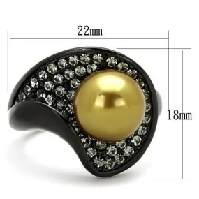 IP Black(Ion Plating) Stainless Steel Ring with Synthetic Pearl in Champagne for Women Style TK1732