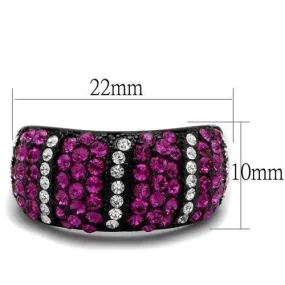 IP Black(Ion Plating) Stainless Steel Ring with Top Grade Crystal in Fuchsia for Women Style TK2356