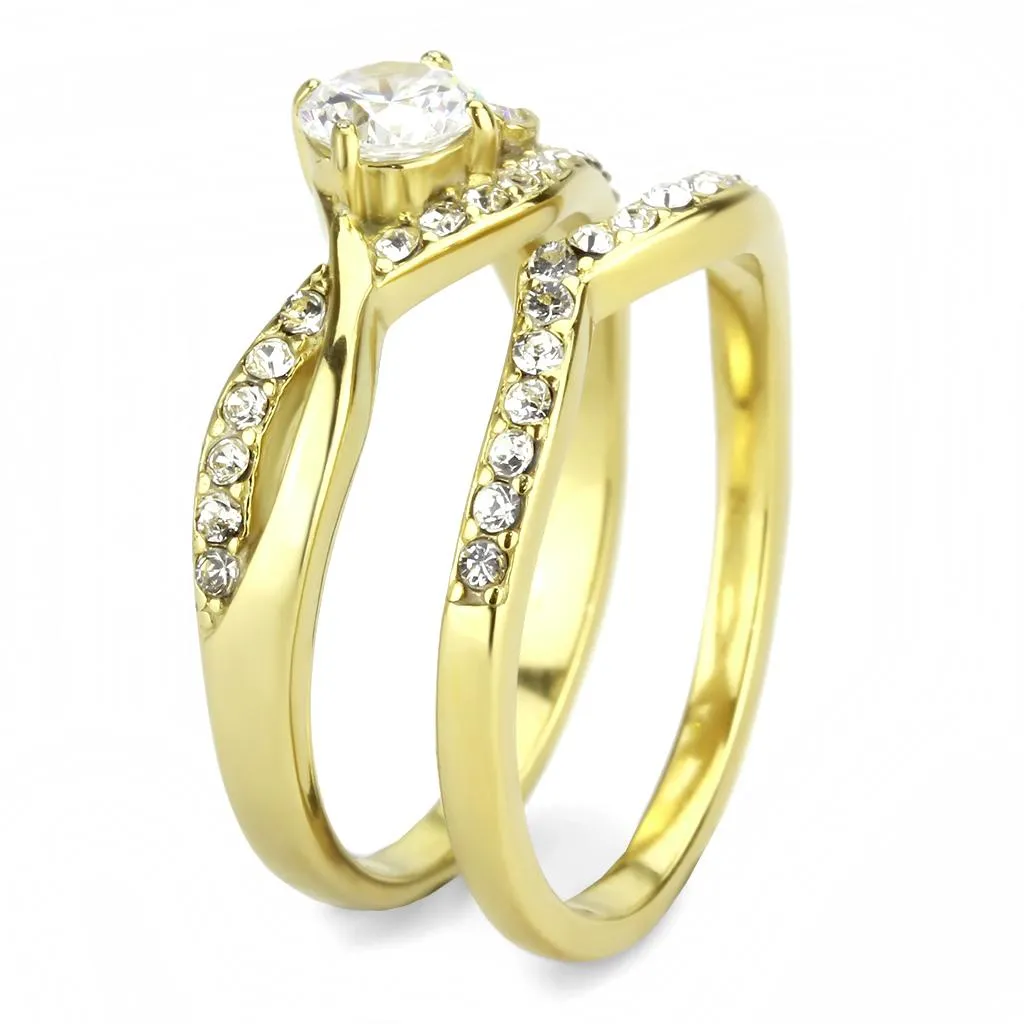 IP Gold(Ion Plating) Stainless Steel Ring with AAA Grade CZ in Clear for Women Style TK3708