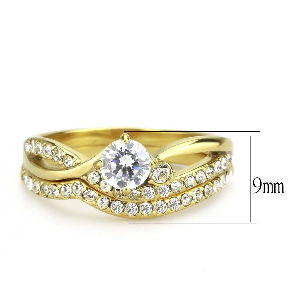 IP Gold(Ion Plating) Stainless Steel Ring with AAA Grade CZ in Clear for Women Style TK3708