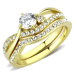 IP Gold(Ion Plating) Stainless Steel Ring with AAA Grade CZ in Clear for Women Style TK3708