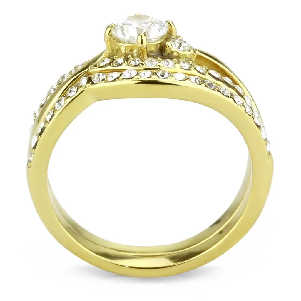 IP Gold(Ion Plating) Stainless Steel Ring with AAA Grade CZ in Clear for Women Style TK3708