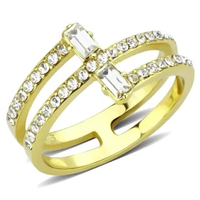 IP Gold(Ion Plating) Stainless Steel Ring with Top Grade Crystal in Clear for Women Style TK3707