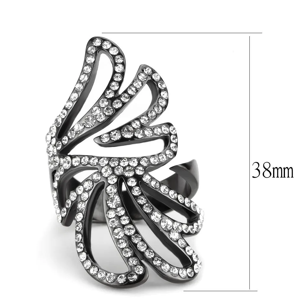 IP Light Black (IP Gun) Stainless Steel Ring with Top Grade Crystal in Clear for Women Style TK3688