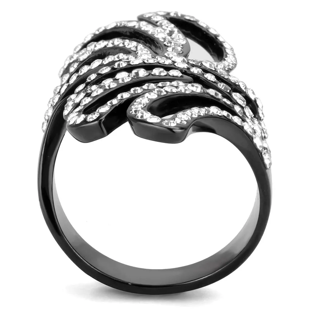 IP Light Black (IP Gun) Stainless Steel Ring with Top Grade Crystal in Clear for Women Style TK3688