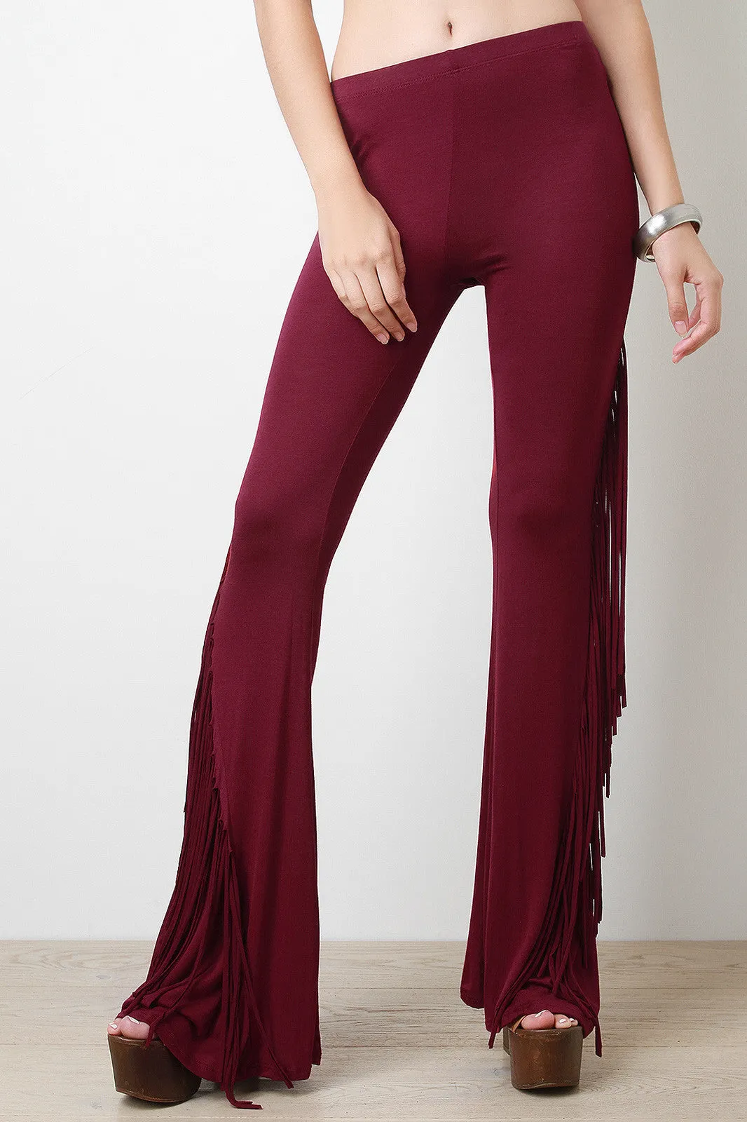 Jersey Knit Side Fringe Flared Bottom Pants