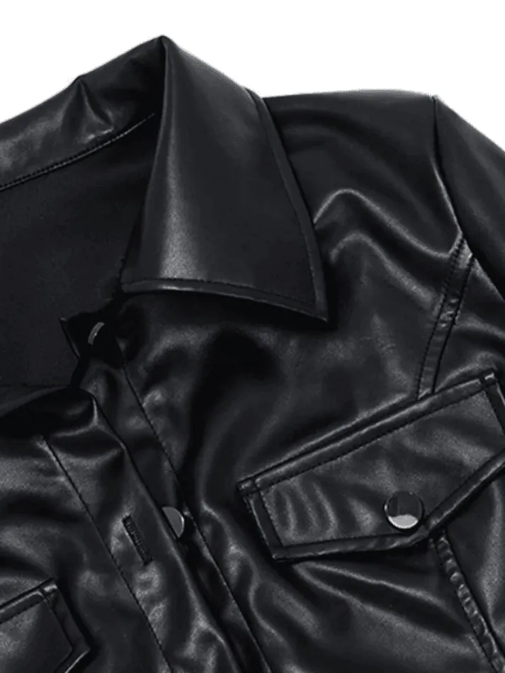 Joskaa Cropped Black Faux Leather Biker Jacket