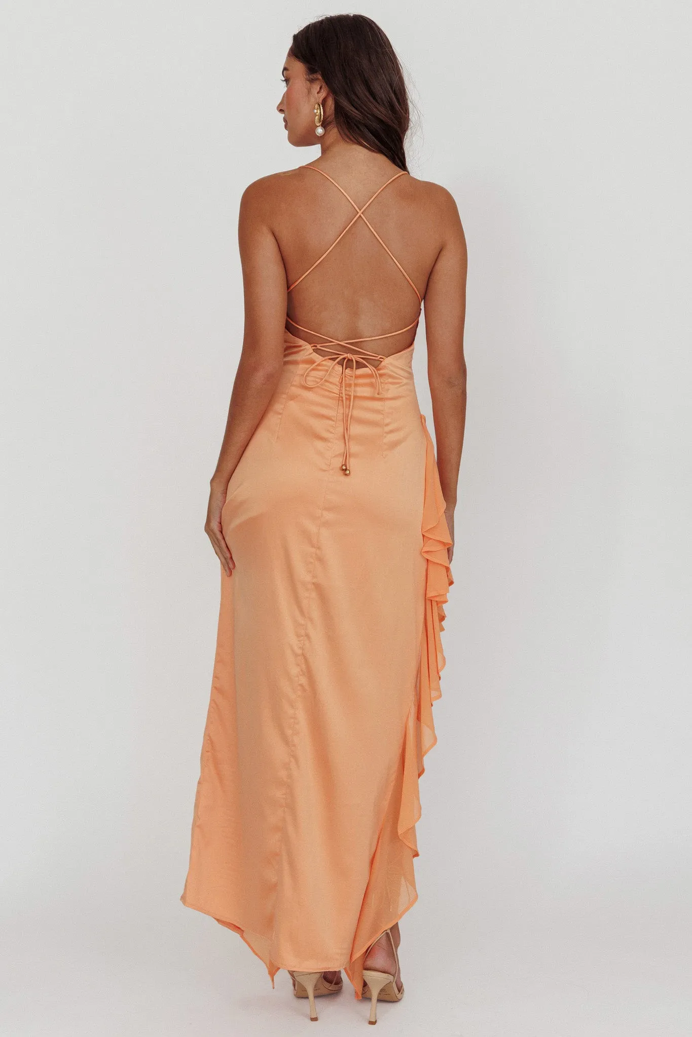 Katarina Satin Ruffle Hem Maxi Dress Mango