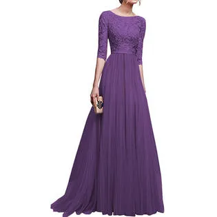 Ketty More Women Long Length Pleated Skirt Elbow Sleeve Solid Colored Thin Breath able Dress-KMWDC052