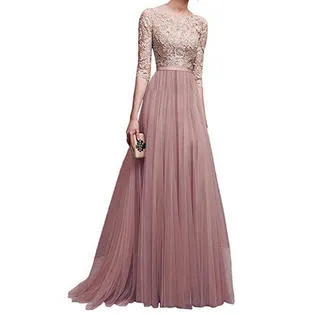 Ketty More Women Long Length Pleated Skirt Elbow Sleeve Solid Colored Thin Breath able Dress-KMWDC052