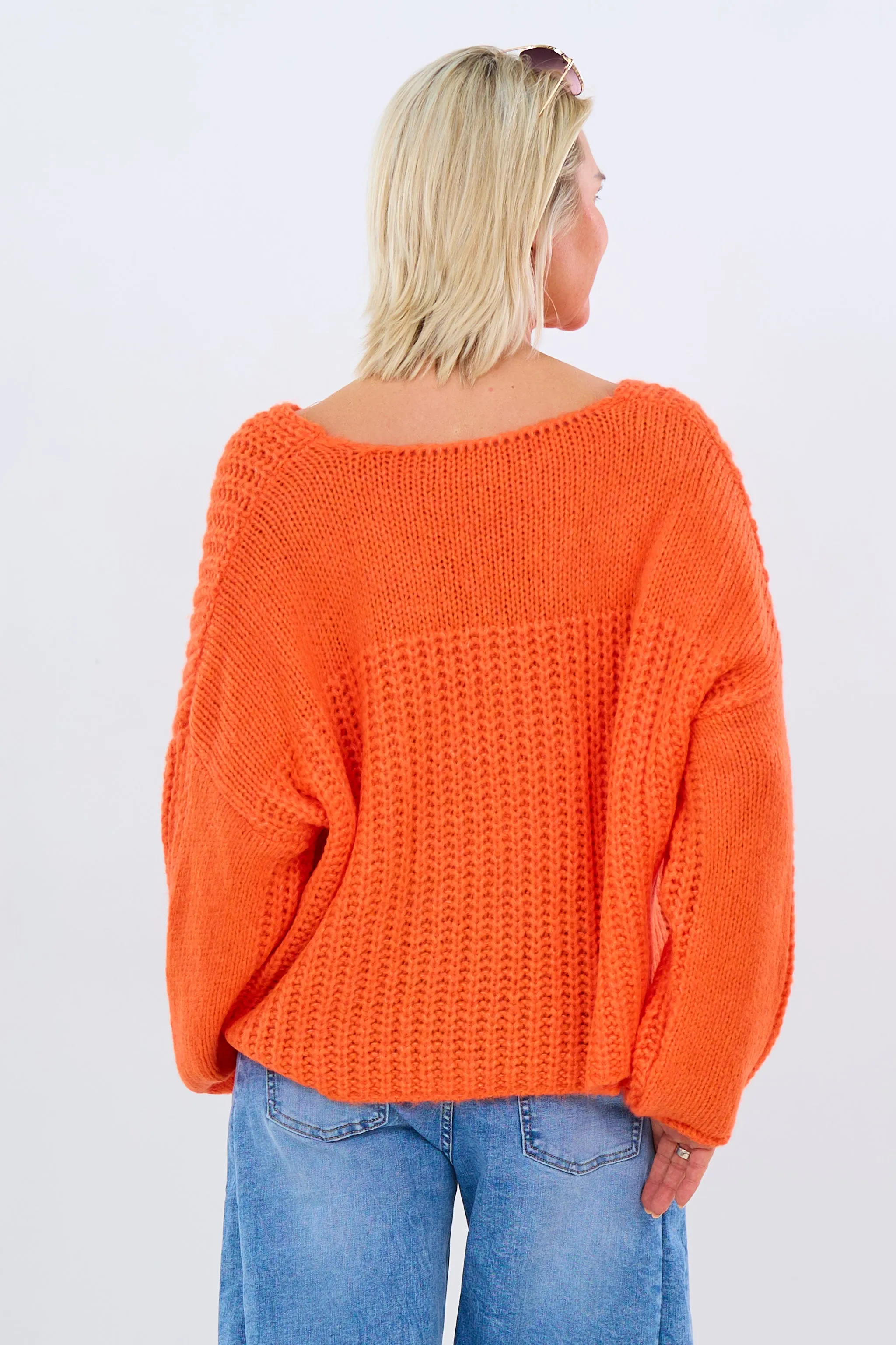 kurzer Strickpulli mit V-Ausschnitt, orange